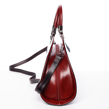 Dámská oválná černo červená kožená společenská kabelka - ItalY Yevgeny