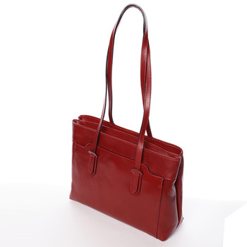 Elegantní velká dámská kožená kabelka červená - Italy Vilmaris