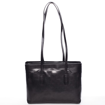 Elegantní velká dámská kožená kabelka černá - Italy Vilmaris