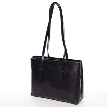 Elegantní velká dámská kožená kabelka černá - Italy Vilmaris