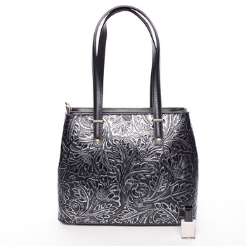 Exkluzivní dámská kožená kabelka stříbrná - ItalY Logistilla