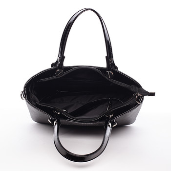Elegantní lakovaná černá stříbrná dámská kabelka do ruky - Delami Iriana