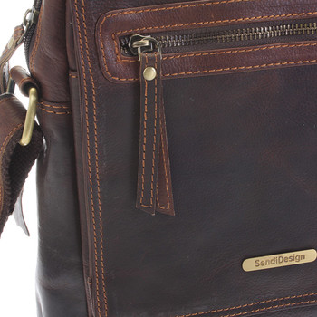 Hnědá kožená pánská taška přes rameno - Sendi Design Helio