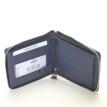 Sportovní modrá kožená peněženka se zipem - WILD Herodes