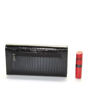 Dámská černá luxusní kožená lakovaná peněženka - LOREN Idola