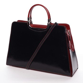 Dámská větší černo červená kožená společenská kabelka - ItalY Yanny