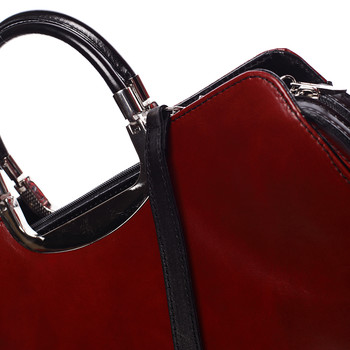 Dámská středně velká červeno černá kožená společenská kabelka - ItalY Yalene