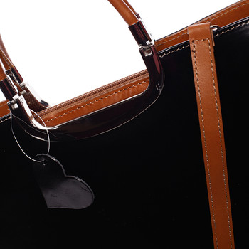 Dámská větší černo koňaková kožená společenská kabelka - ItalY Yanny