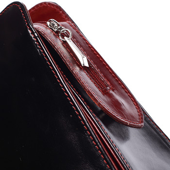 Dámská větší černo červená kožená společenská kabelka - ItalY Yanny