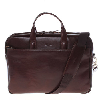 Luxusní tmavě hnědá celokožená brašna na notebook - Delami 1247