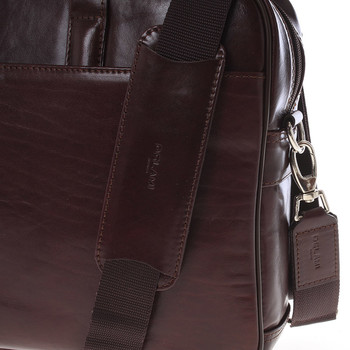 Luxusní tmavě hnědá celokožená brašna na notebook - Delami 1247