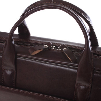 Luxusní tmavě hnědá celokožená brašna na notebook - Delami 1247