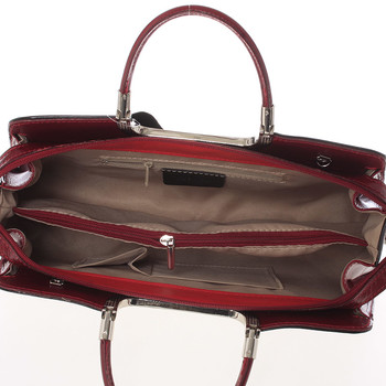 Dámská středně velká černo červená kožená společenská kabelka - ItalY Yalene