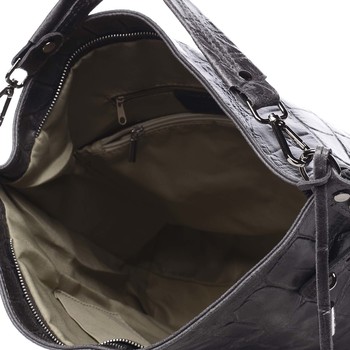 Velká kožená dámská kabelka tmavě šedá - ItalY Celinda