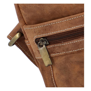 Pánská kožená crossbody taška světle hnědá broušená - WILD Abilio