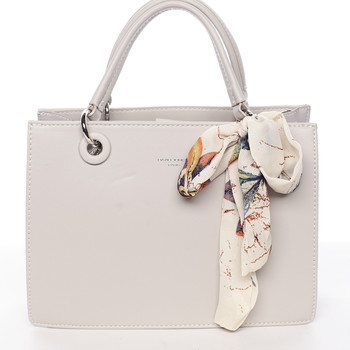 Luxusní světle šedá kabelka do ruky s šátkem - David Jones Ledell