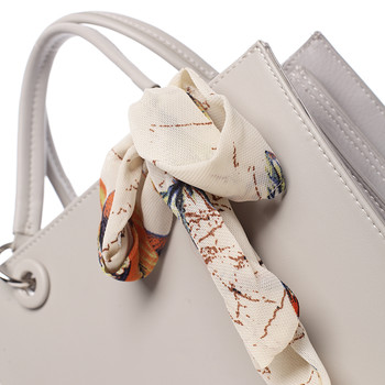 Luxusní světle šedá kabelka do ruky s šátkem - David Jones Ledell