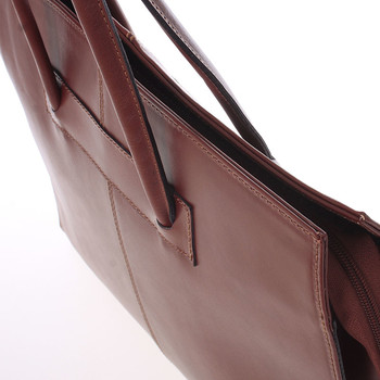 Velká elegantní dámská kožená kabelka hnědá - ItalY Hernana 