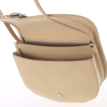 Malá světlá taupe pevná crossbody kožená kabelka - ItalY EmRoya