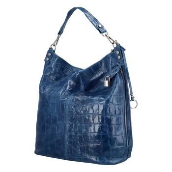 Velká kožená dámská kabelka jeansově modrá - ItalY Celinda