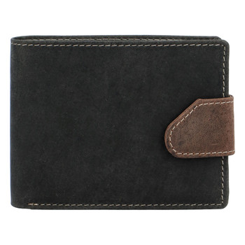 Broušená pánská černo hnědá kožená peněženka - Tomas 76VT