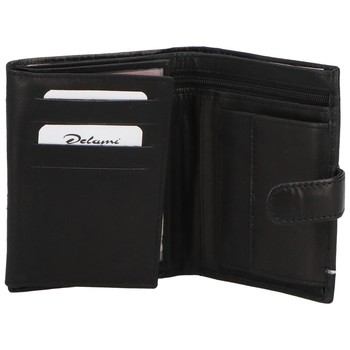 Větší pánská černá kožená peněženka se zápinkou - Diviley Heelal White