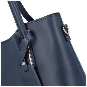 Větší kožená kabelka tmavě modrá - ItalY Sandy