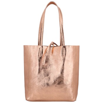 Dámská růžově zlatá kožená kabelka přes rameno - ItalY Noox Lami Two