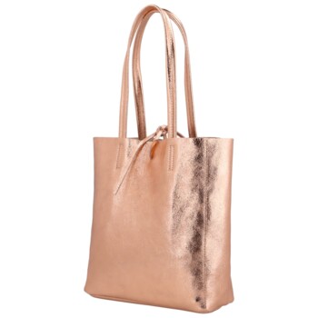 Dámská růžově zlatá kožená kabelka přes rameno - ItalY Noox Lami Two