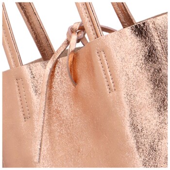 Dámská růžově zlatá kožená kabelka přes rameno - ItalY Noox Lami Two