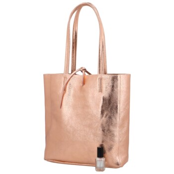 Dámská růžově zlatá kožená kabelka přes rameno - ItalY Noox Lami Two