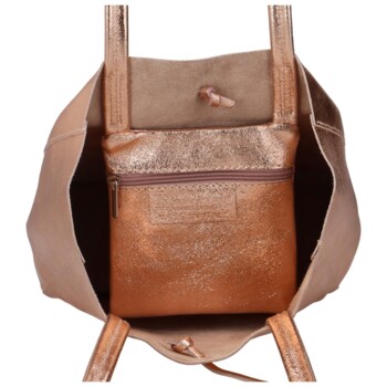 Dámská růžově zlatá kožená kabelka přes rameno - ItalY Noox Lami Two