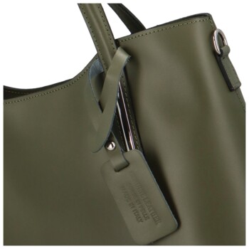 Větší kožená kabelka tmavě zelená - ItalY Sandy