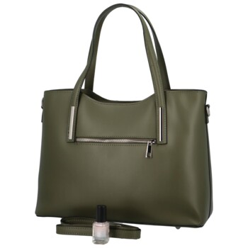 Větší kožená kabelka tmavě zelená - ItalY Sandy