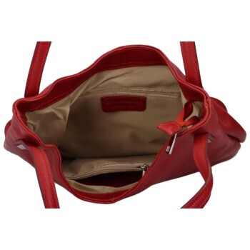 Dámská kožená měkká kabelka přes rameno malinově červená - ItalY Nellis