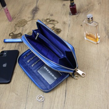 Dámská kožená pouzdrová peněženka modrá - Gregorio Luziana
