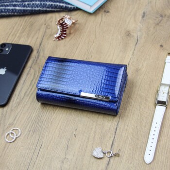 Dámská kožená lakovaná peněženka modrá - Gregorio Larrisa