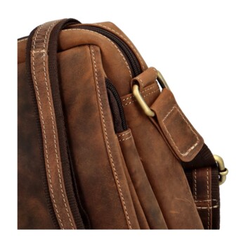 Pánská kožená crossbody/taška hnědá broušená - Diviley Rhyss