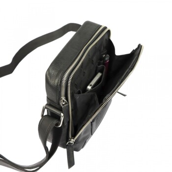 Pánská kožená crossbody taška černá - Pierre Cardin Farenn