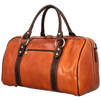 Cestovní kožená taška koňakovo/hnědá - Delami Vera Pelle Petrit