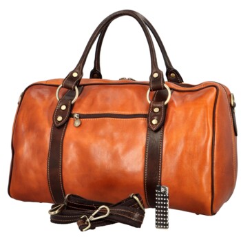 Cestovní kožená taška koňakovo/hnědá - Delami Vera Pelle Petrit