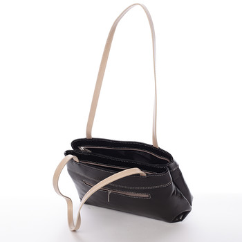 Černo béžová středně velká kožená kabelka přes rameno - ItalY Zanthe