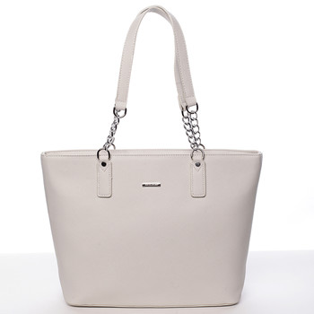 Elegantní saffianová krémově šedá kabelka přes rameno - David Jones Audrina