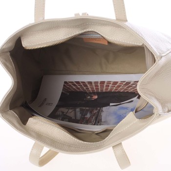 Velká kožená kabelka přes rameno světle béžová - ItalY Nitsa