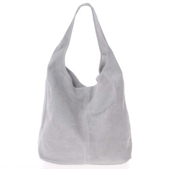 Velká dámská kožená kabelka přes rameno světle šedá - ItalY Ocypete