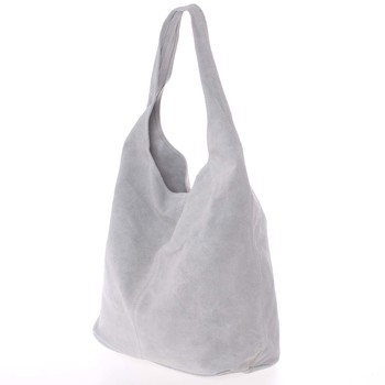 Velká dámská kožená kabelka přes rameno světle šedá - ItalY Ocypete