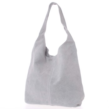 Velká dámská kožená kabelka přes rameno světle šedá - ItalY Ocypete