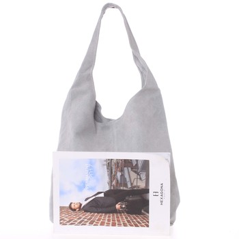 Velká dámská kožená kabelka přes rameno světle šedá - ItalY Ocypete