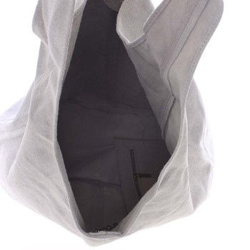 Velká dámská kožená kabelka přes rameno světle šedá - ItalY Ocypete