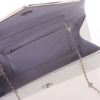 Moderní saténové dámské psaníčko stříbrné s glitterem - Delami D697